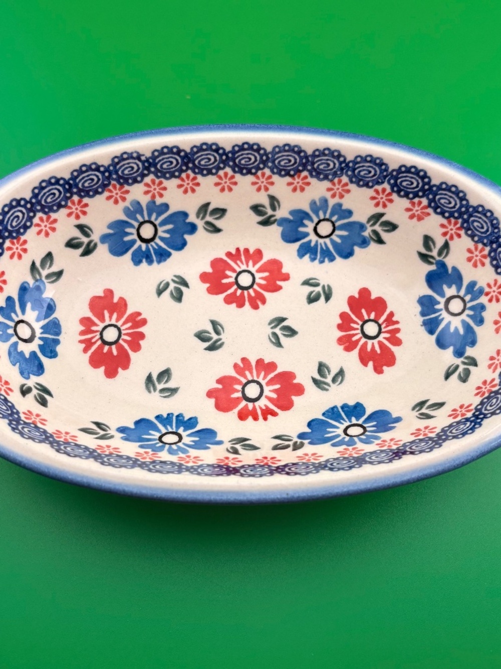 Vintage Polish Pottery Boleslawiec Oval Baker Dish - Floral Pattern (8" x